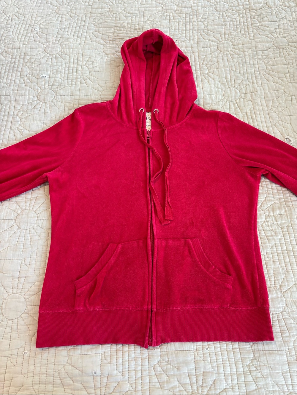 Pink Rose Bright Pink Velour Zip Hoodie